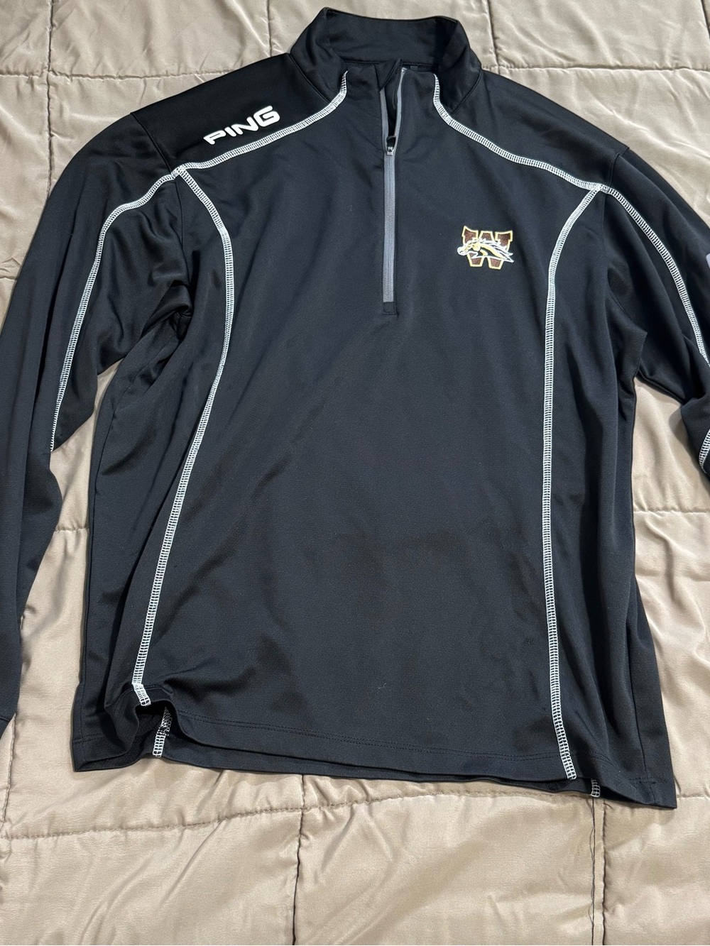 Ping Men’s Black Long-Sleeve Quarter-Zip Top with White Stitching